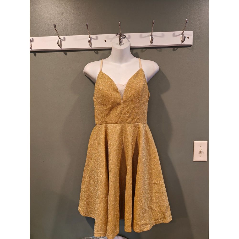 Fancy Shiny Deep V Neck Knee Length Prom Dress small / 4 - Picture 4 of 5